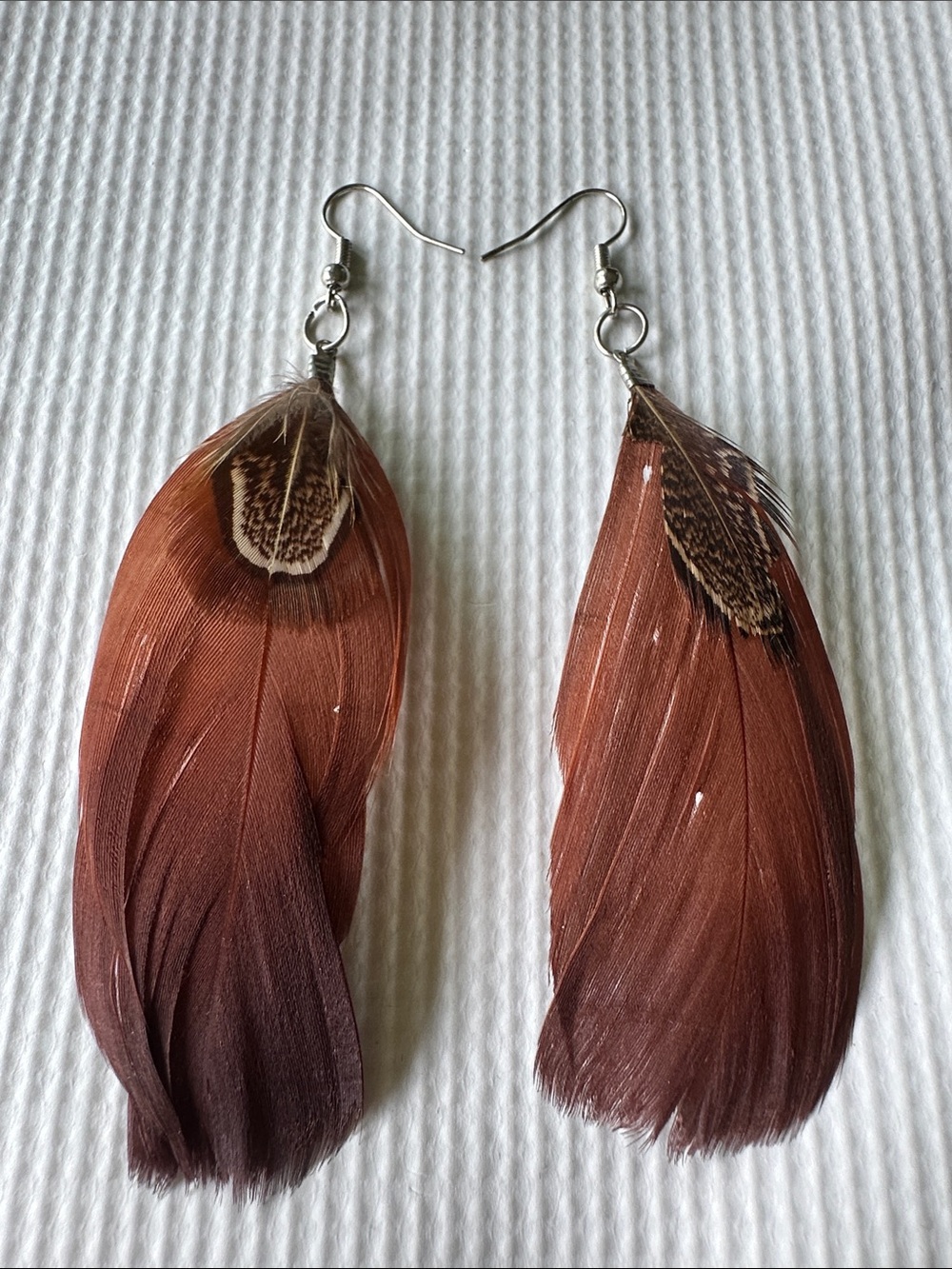 Handmade Feather Earring in Brown and Tan